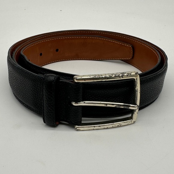 Allen‎ Edmonds Pebbled Leather Belt Mens 42 Black Buckle Adjustable Handcrafted